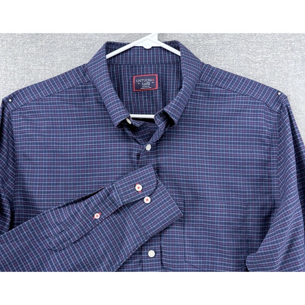 UNTUCKit Salamino Wrinkle Free Shirt Men Size XL Blue Plaid Long Sleeve Casual